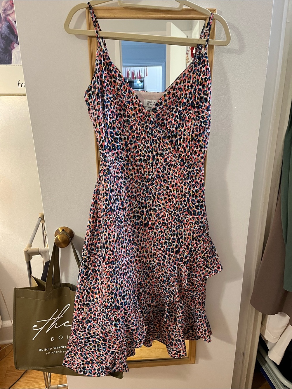 Molly Bracken Pink and Navy Leopard-Print Slip Midi Dress